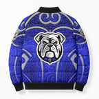 Canterbury Bankstown Bulldogs Rugby Bomber Puffer Jacket Polynesian Tribal Bulldog Warrior Blue Pattern
