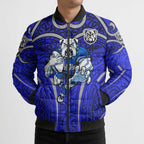 Canterbury Bankstown Bulldogs Rugby Bomber Puffer Jacket Polynesian Tribal Bulldog Warrior Blue Pattern