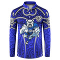 Canterbury Bankstown Bulldogs Rugby Button Sweatshirt Polynesian Tribal Bulldog Warrior Blue Pattern