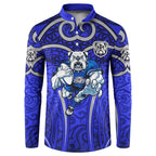 Canterbury Bankstown Bulldogs Rugby Button Sweatshirt Polynesian Tribal Bulldog Warrior Blue Pattern