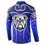 Canterbury Bankstown Bulldogs Rugby Button Sweatshirt Polynesian Tribal Bulldog Warrior Blue Pattern