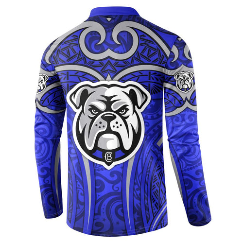 Canterbury Bankstown Bulldogs Rugby Button Sweatshirt Polynesian Tribal Bulldog Warrior Blue Pattern
