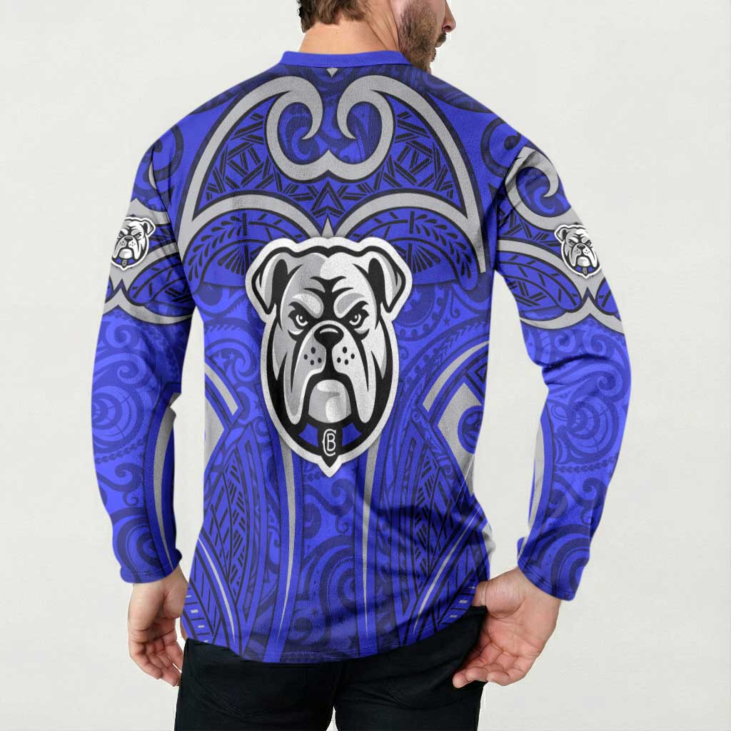 Canterbury Bankstown Bulldogs Rugby Button Sweatshirt Polynesian Tribal Bulldog Warrior Blue Pattern