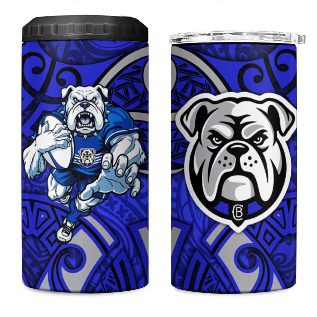 Canterbury Bankstown Bulldogs Rugby 4 in 1 Can Cooler Tumbler Polynesian Tribal Bulldog Warrior Blue Pattern