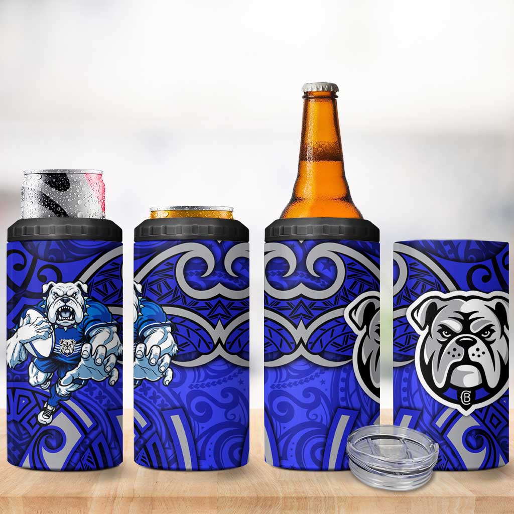 Canterbury Bankstown Bulldogs Rugby 4 in 1 Can Cooler Tumbler Polynesian Tribal Bulldog Warrior Blue Pattern