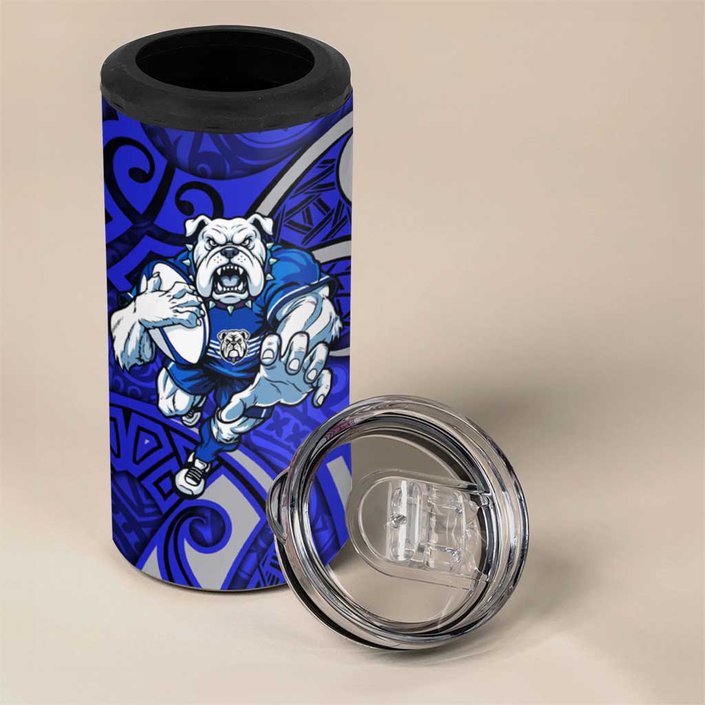 Canterbury Bankstown Bulldogs Rugby 4 in 1 Can Cooler Tumbler Polynesian Tribal Bulldog Warrior Blue Pattern