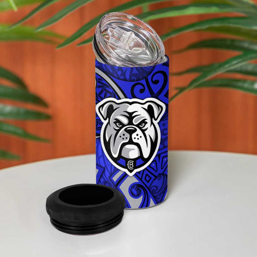 Canterbury Bankstown Bulldogs Rugby 4 in 1 Can Cooler Tumbler Polynesian Tribal Bulldog Warrior Blue Pattern