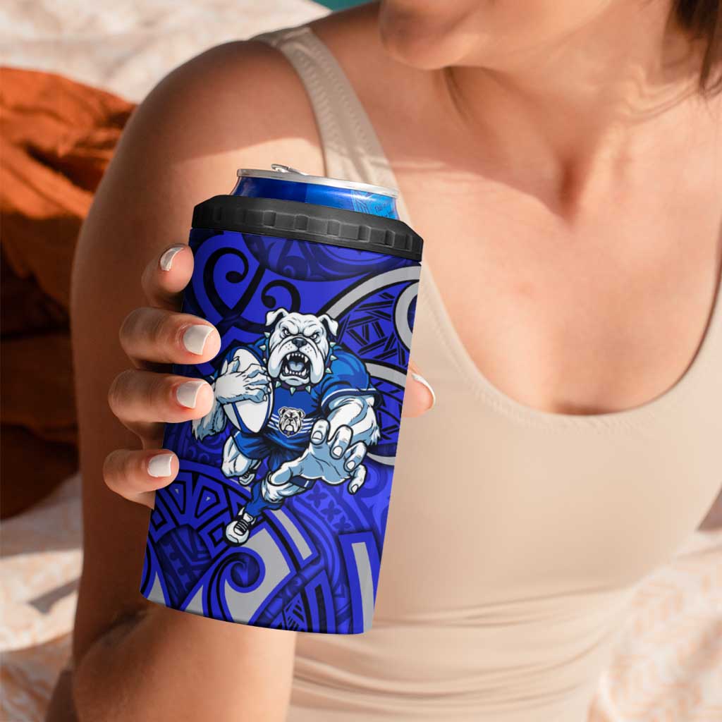 Canterbury Bankstown Bulldogs Rugby 4 in 1 Can Cooler Tumbler Polynesian Tribal Bulldog Warrior Blue Pattern