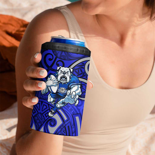 Canterbury Bankstown Bulldogs Rugby 4 in 1 Can Cooler Tumbler Polynesian Tribal Bulldog Warrior Blue Pattern