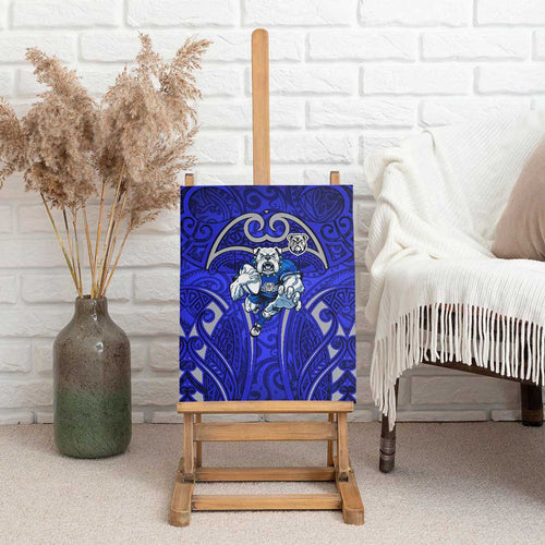 Canterbury Bankstown Bulldogs Rugby Canvas Wall Art Polynesian Tribal Bulldog Warrior Blue Pattern