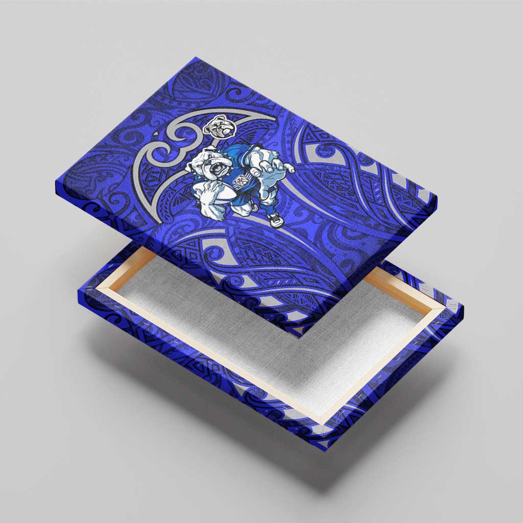 Canterbury Bankstown Bulldogs Rugby Canvas Wall Art Polynesian Tribal Bulldog Warrior Blue Pattern