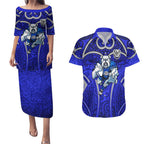 Canterbury Bankstown Bulldogs Rugby Couples Matching Puletasi and Hawaiian Shirt Polynesian Tribal Bulldog Warrior Blue Pattern