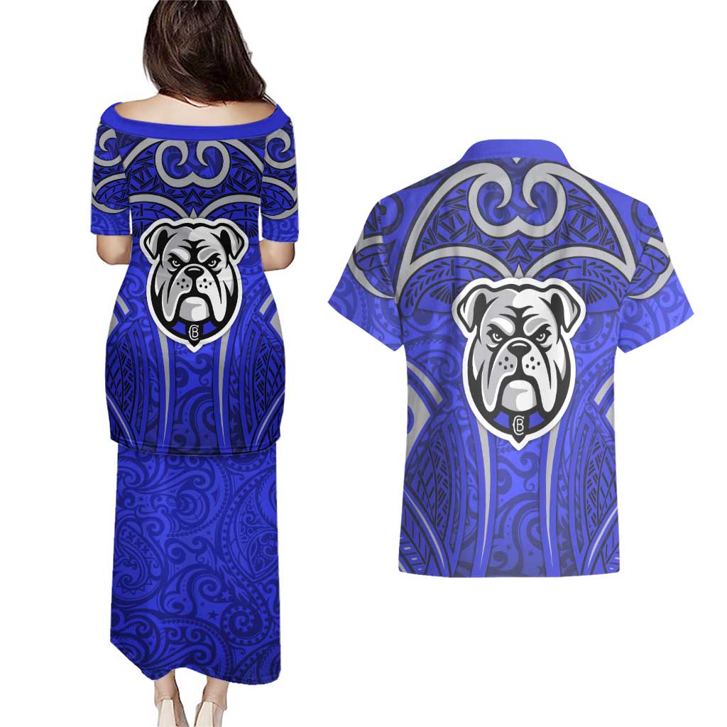 Canterbury Bankstown Bulldogs Rugby Couples Matching Puletasi and Hawaiian Shirt Polynesian Tribal Bulldog Warrior Blue Pattern