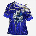 Canterbury Bankstown Bulldogs Rugby Cross Shoulder Shirt Polynesian Tribal Bulldog Warrior Blue Pattern