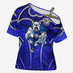 Canterbury Bankstown Bulldogs Rugby Cross Shoulder Shirt Polynesian Tribal Bulldog Warrior Blue Pattern