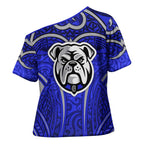 Canterbury Bankstown Bulldogs Rugby Cross Shoulder Shirt Polynesian Tribal Bulldog Warrior Blue Pattern