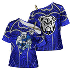 Canterbury Bankstown Bulldogs Rugby Cross Shoulder Shirt Polynesian Tribal Bulldog Warrior Blue Pattern