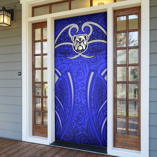 Canterbury Bankstown Bulldogs Rugby Door Cover Polynesian Tribal Bulldog Warrior Blue Pattern