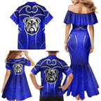 Canterbury Bankstown Bulldogs Rugby Family Matching Mermaid Dress and Hawaiian Shirt Polynesian Tribal Bulldog Warrior Blue Pattern