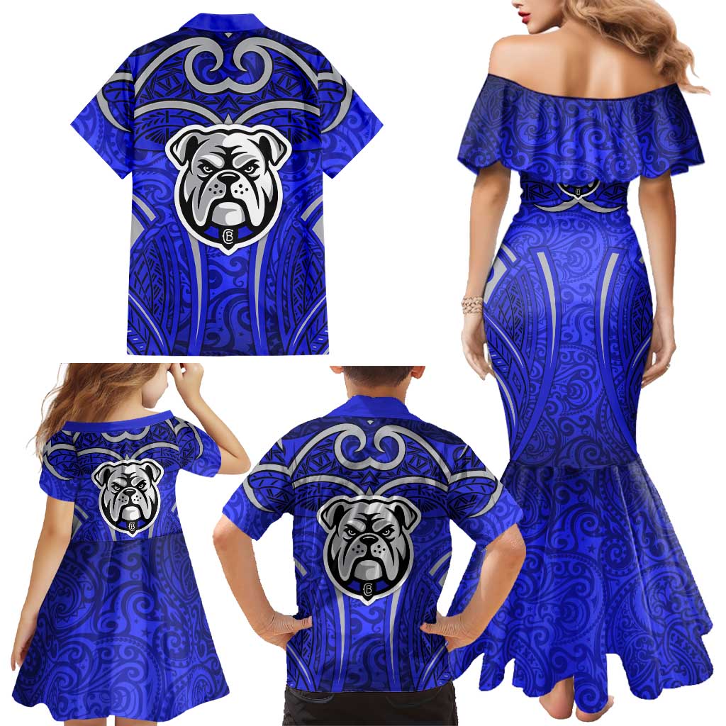 Canterbury Bankstown Bulldogs Rugby Family Matching Mermaid Dress and Hawaiian Shirt Polynesian Tribal Bulldog Warrior Blue Pattern