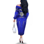 Canterbury Bankstown Bulldogs Rugby Family Matching Off The Shoulder Long Sleeve Dress and Hawaiian Shirt Polynesian Tribal Bulldog Warrior Blue Pattern