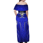 Canterbury Bankstown Bulldogs Rugby Family Matching Off Shoulder Maxi Dress and Hawaiian Shirt Polynesian Tribal Bulldog Warrior Blue Pattern