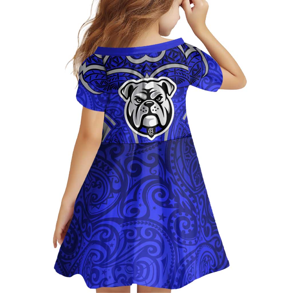 Canterbury Bankstown Bulldogs Rugby Family Matching Off Shoulder Short Dress and Hawaiian Shirt Polynesian Tribal Bulldog Warrior Blue Pattern