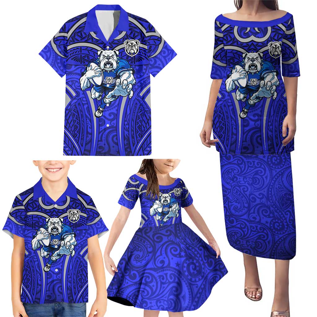 Canterbury Bankstown Bulldogs Rugby Family Matching Puletasi and Hawaiian Shirt Polynesian Tribal Bulldog Warrior Blue Pattern