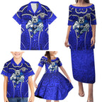 Canterbury Bankstown Bulldogs Rugby Family Matching Puletasi and Hawaiian Shirt Polynesian Tribal Bulldog Warrior Blue Pattern