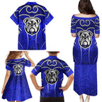 Canterbury Bankstown Bulldogs Rugby Family Matching Puletasi and Hawaiian Shirt Polynesian Tribal Bulldog Warrior Blue Pattern