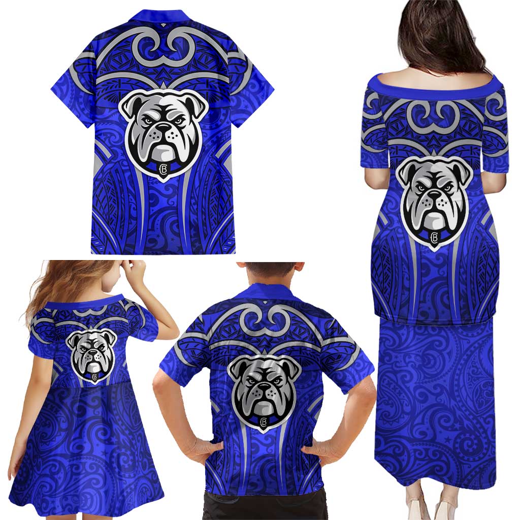 Canterbury Bankstown Bulldogs Rugby Family Matching Puletasi and Hawaiian Shirt Polynesian Tribal Bulldog Warrior Blue Pattern