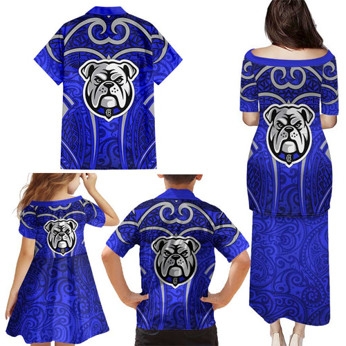 Canterbury Bankstown Bulldogs Rugby Family Matching Puletasi and Hawaiian Shirt Polynesian Tribal Bulldog Warrior Blue Pattern