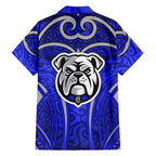 Canterbury Bankstown Bulldogs Rugby Family Matching Puletasi and Hawaiian Shirt Polynesian Tribal Bulldog Warrior Blue Pattern