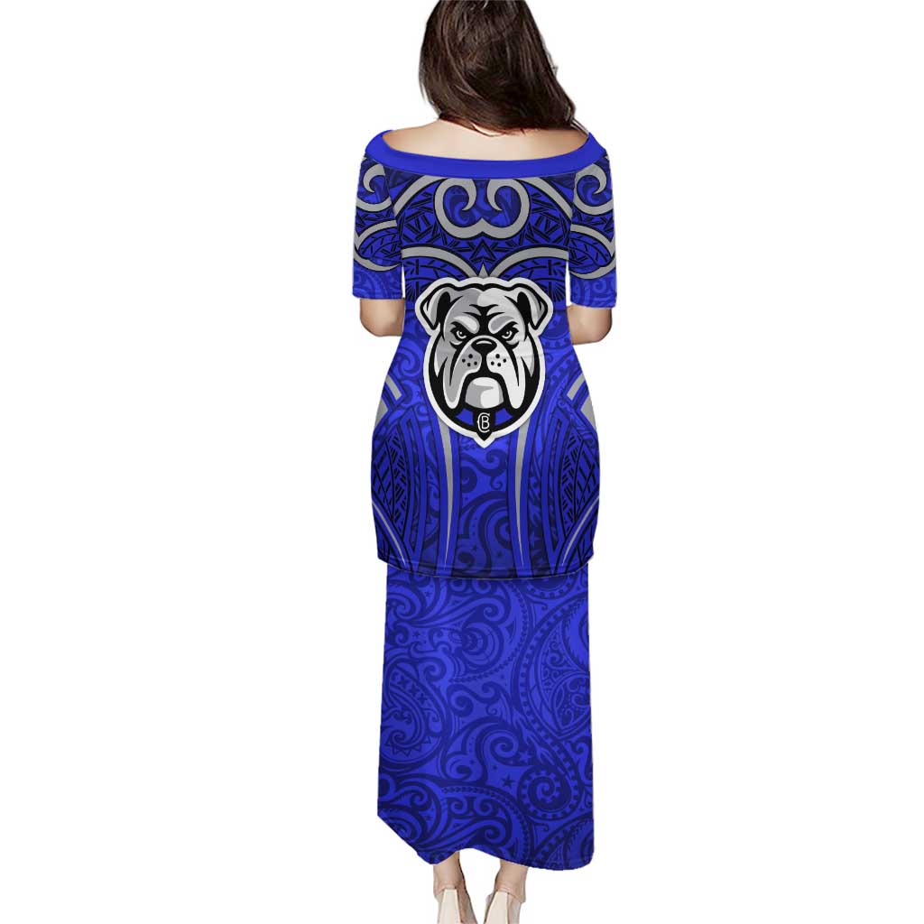 Canterbury Bankstown Bulldogs Rugby Family Matching Puletasi and Hawaiian Shirt Polynesian Tribal Bulldog Warrior Blue Pattern