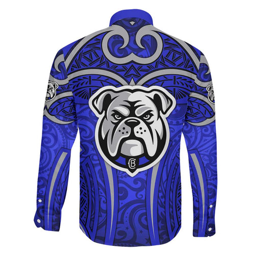 Canterbury Bankstown Bulldogs Rugby Family Matching Summer Maxi Dress and Hawaiian Shirt Polynesian Tribal Bulldog Warrior Blue Pattern