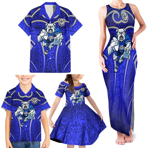 Canterbury Bankstown Bulldogs Rugby Family Matching Tank Maxi Dress and Hawaiian Shirt Polynesian Tribal Bulldog Warrior Blue Pattern
