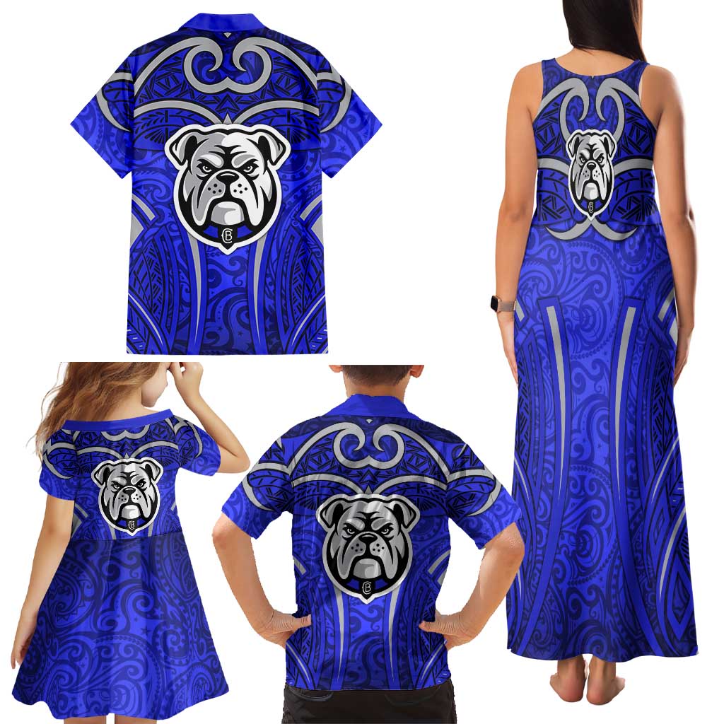 Canterbury Bankstown Bulldogs Rugby Family Matching Tank Maxi Dress and Hawaiian Shirt Polynesian Tribal Bulldog Warrior Blue Pattern