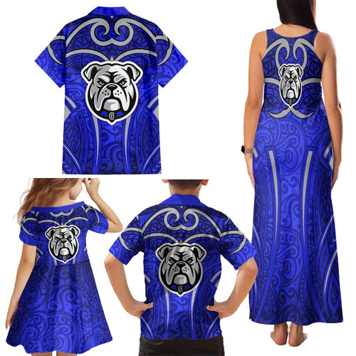 Canterbury Bankstown Bulldogs Rugby Family Matching Tank Maxi Dress and Hawaiian Shirt Polynesian Tribal Bulldog Warrior Blue Pattern
