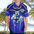 Canterbury Bankstown Bulldogs Rugby Hawaiian Shirt Polynesian Tribal Bulldog Warrior Blue Pattern