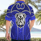 Canterbury Bankstown Bulldogs Rugby Hawaiian Shirt Polynesian Tribal Bulldog Warrior Blue Pattern