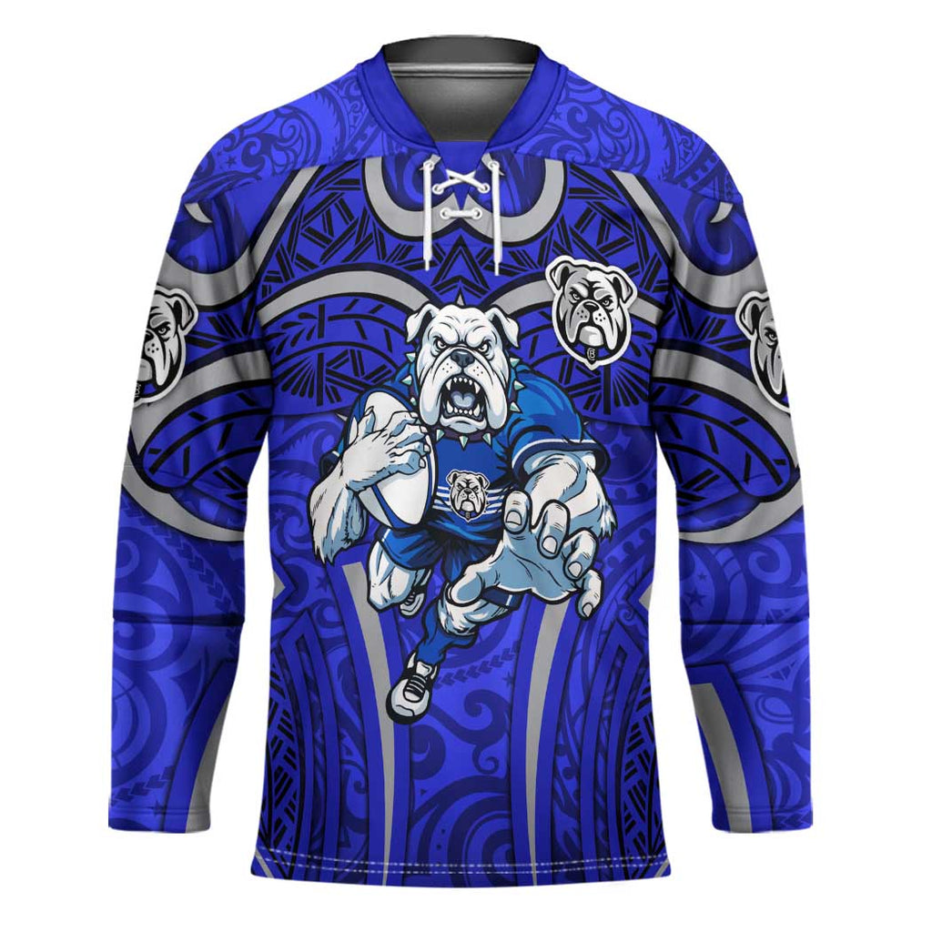Canterbury Bankstown Bulldogs Rugby Hockey Jersey Polynesian Tribal Bulldog Warrior Blue Pattern