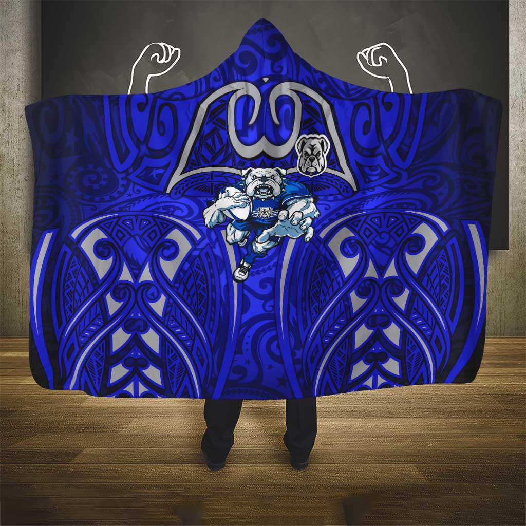 Canterbury Bankstown Bulldogs Rugby Hooded Blanket Polynesian Tribal Bulldog Warrior Blue Pattern