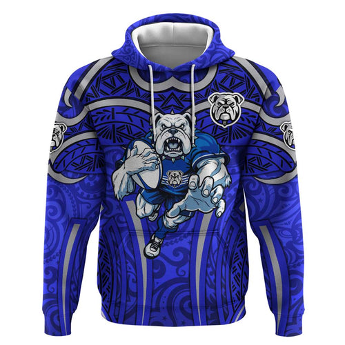 Canterbury Bankstown Bulldogs Rugby Hoodie Polynesian Tribal Bulldog Warrior Blue Pattern