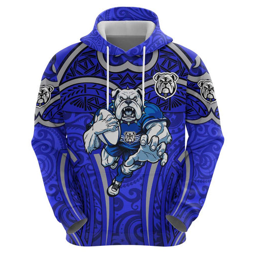 Canterbury Bankstown Bulldogs Rugby Hoodie Polynesian Tribal Bulldog Warrior Blue Pattern
