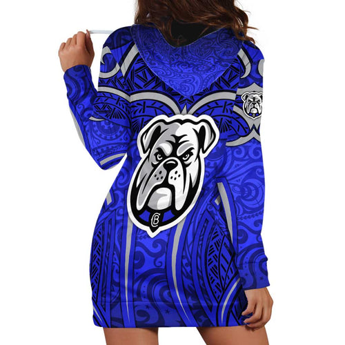 Canterbury Bankstown Bulldogs Rugby Hoodie Dress Polynesian Tribal Bulldog Warrior Blue Pattern