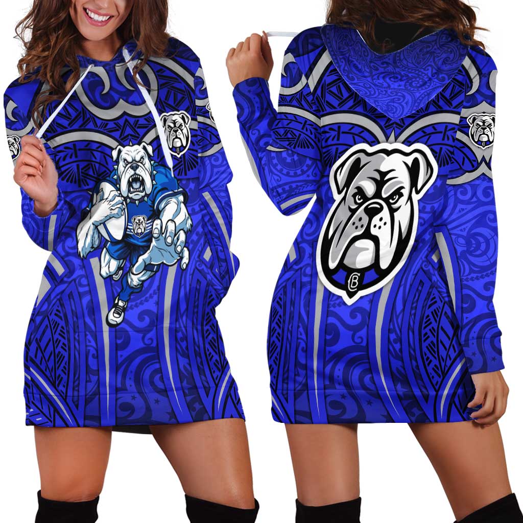 Canterbury Bankstown Bulldogs Rugby Hoodie Dress Polynesian Tribal Bulldog Warrior Blue Pattern