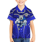 Canterbury Bankstown Bulldogs Rugby Kid Hawaiian Shirt Polynesian Tribal Bulldog Warrior Blue Pattern