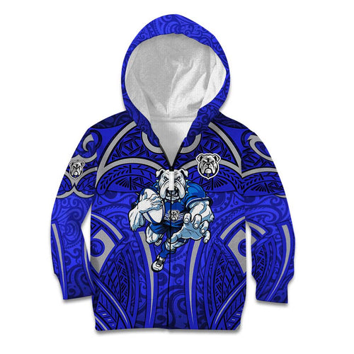 Canterbury Bankstown Bulldogs Rugby Kid Hoodie Polynesian Tribal Bulldog Warrior Blue Pattern