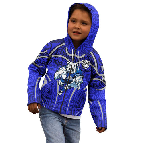Canterbury Bankstown Bulldogs Rugby Kid Hoodie Polynesian Tribal Bulldog Warrior Blue Pattern