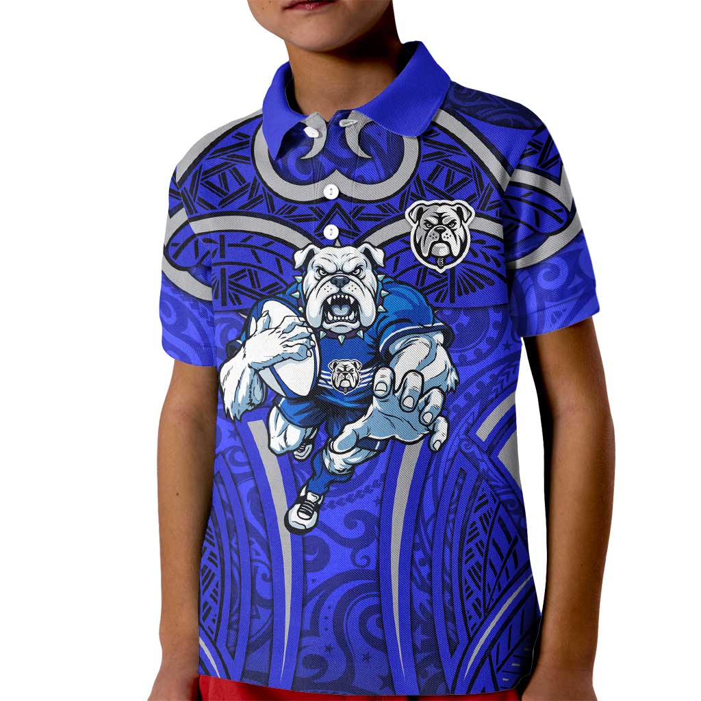 Canterbury Bankstown Bulldogs Rugby Kid Polo Shirt Polynesian Tribal Bulldog Warrior Blue Pattern